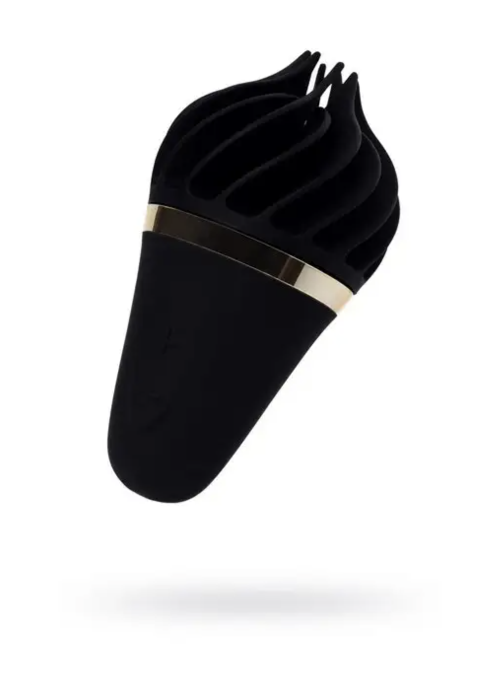 Black hairbrush with a silver band on a white background