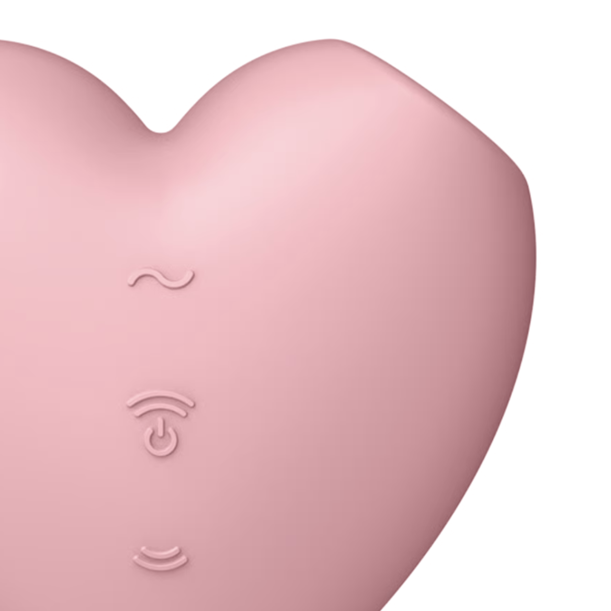 Pink heart-shaped clitoral stimulator with control symbols on a white background