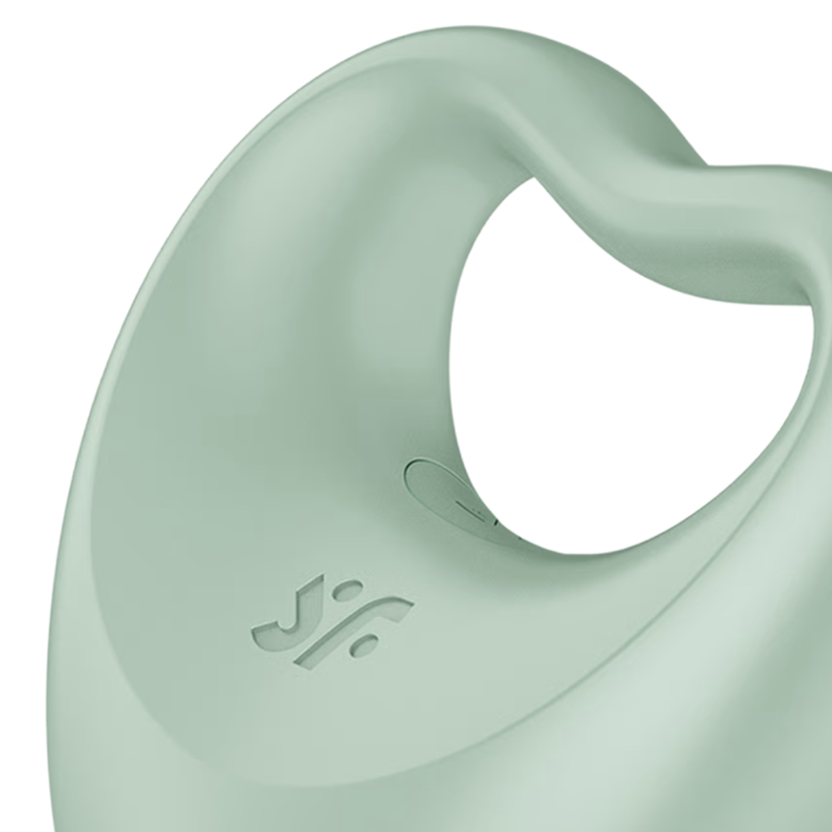 Mint green silicone Satisfyer Perfect Pair 3 finger vibrator and cock ring with a brand logo on a white background