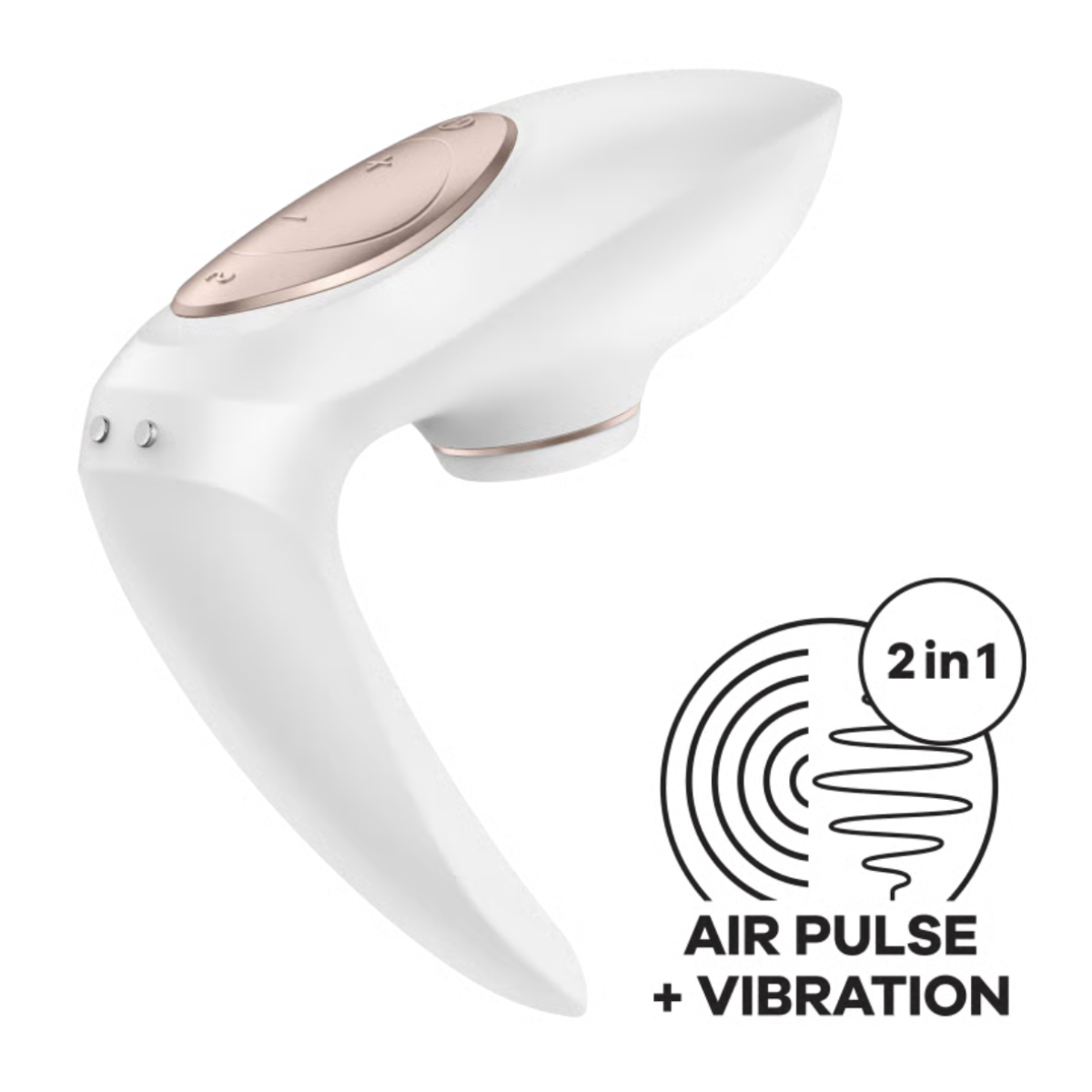 Satisfyer pro 4 couples White and rose gold adult toy for couples with air pulse and vibration features on a white background