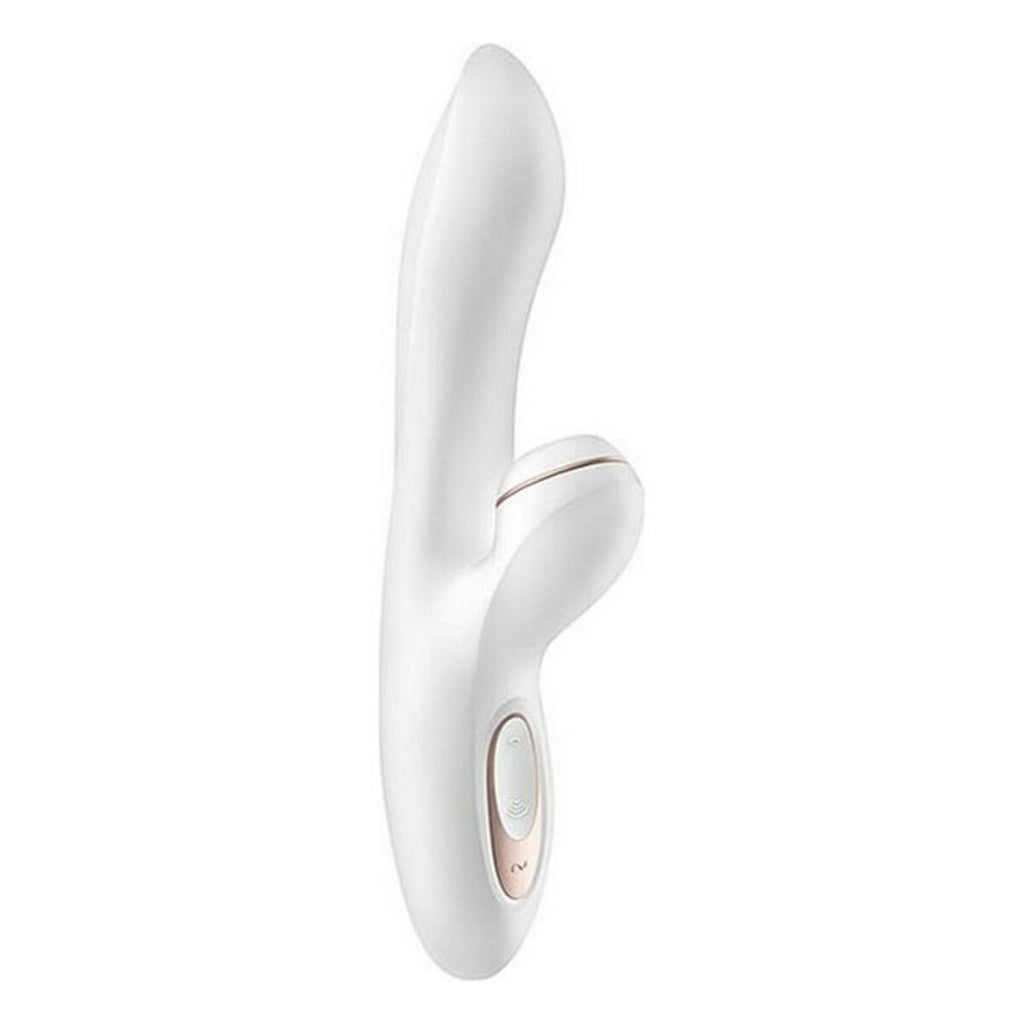 White and rose gold sexual wellness device on a white background
