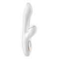 White and rose gold sexual wellness device on a white background