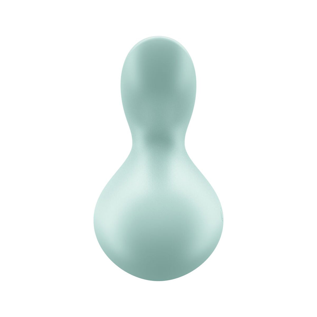 Light blue silicone butt plug on a white background