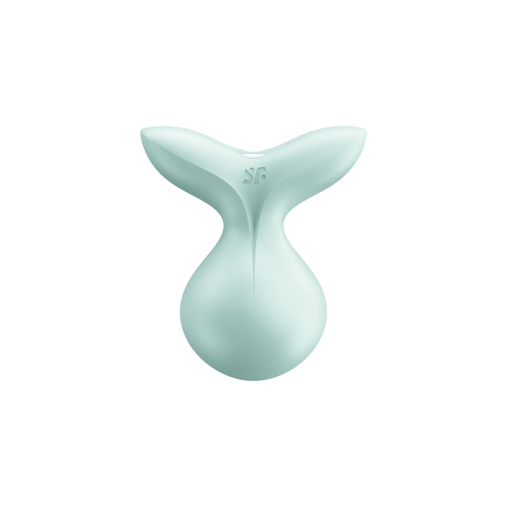 Mint green electronic device with brand logo 'satisfyer' on a white background