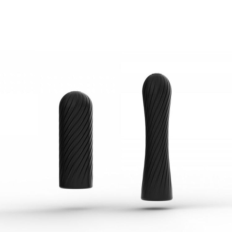 Two black textured Arcwave Ghost textured silicone masturbator for men on a white background