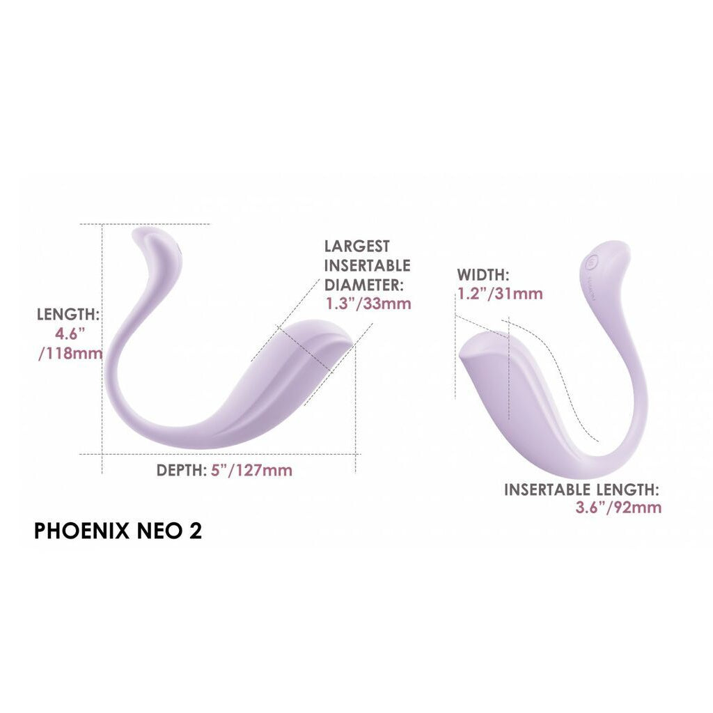 Measurement chart for Phoenix Neo erotic adult product on a white background