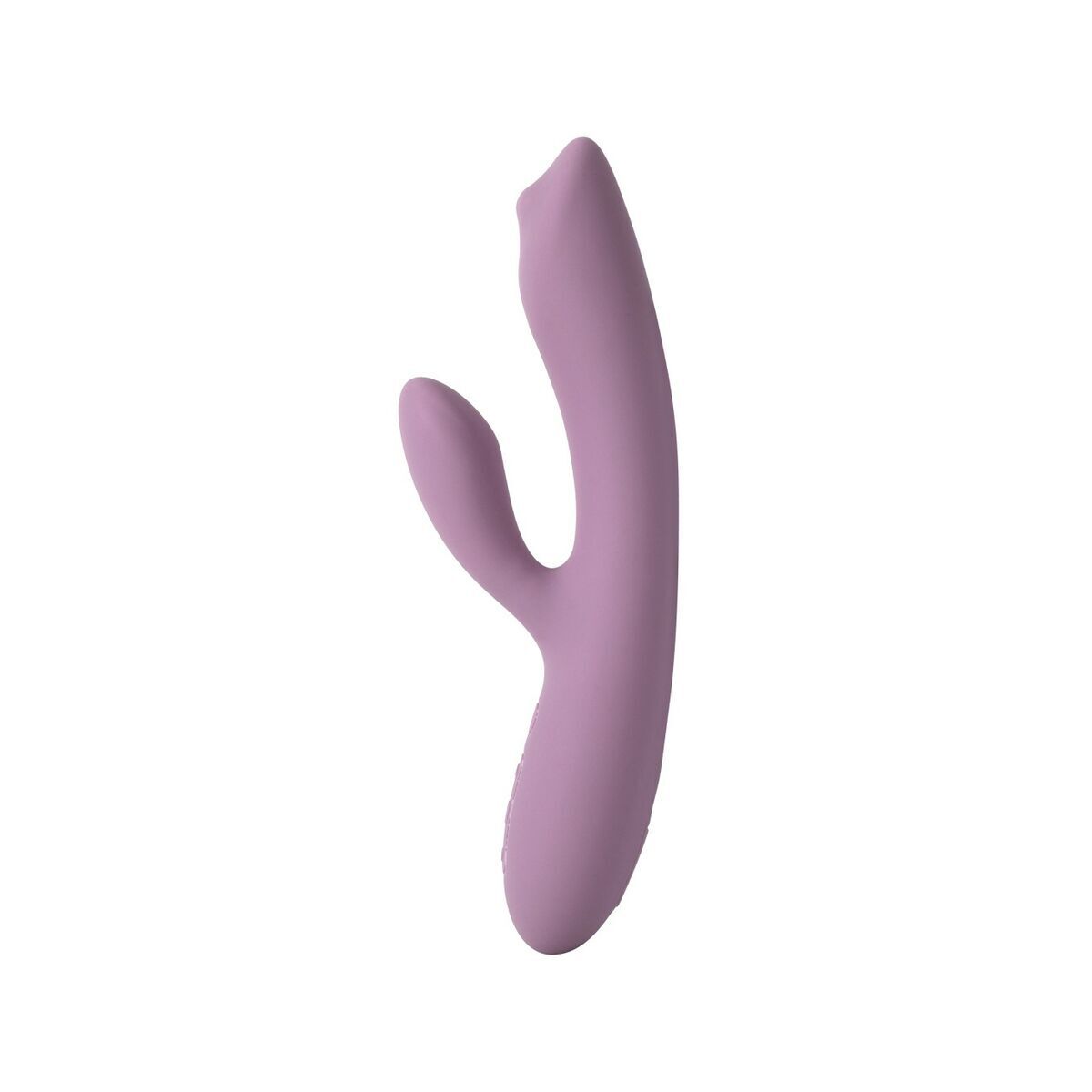 Purple silicone intimate massager on a white background