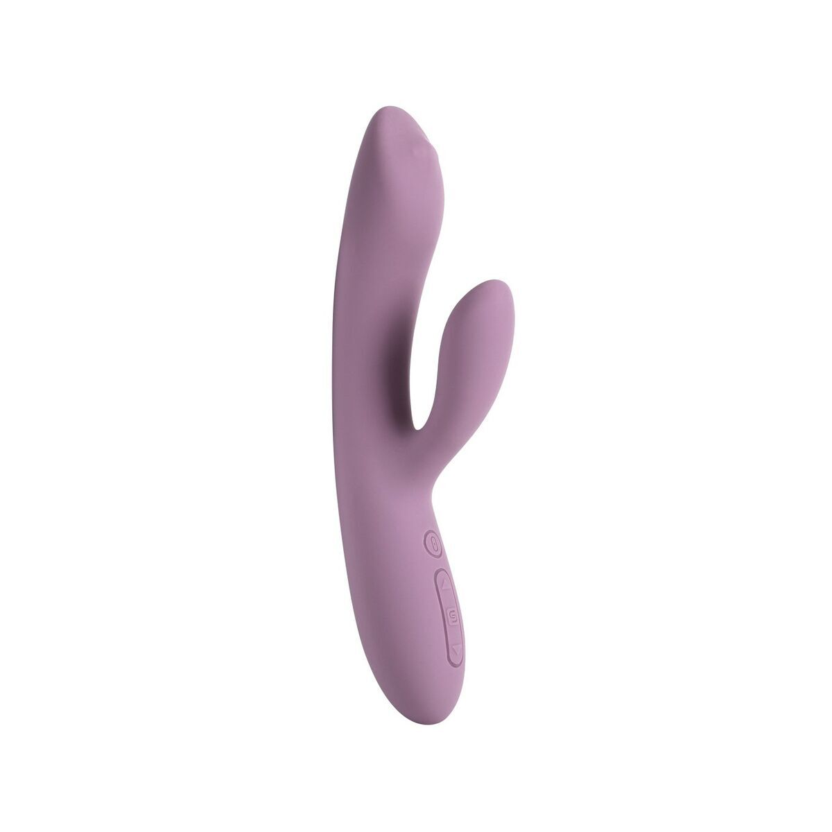Purple silicone butt plug on a white background