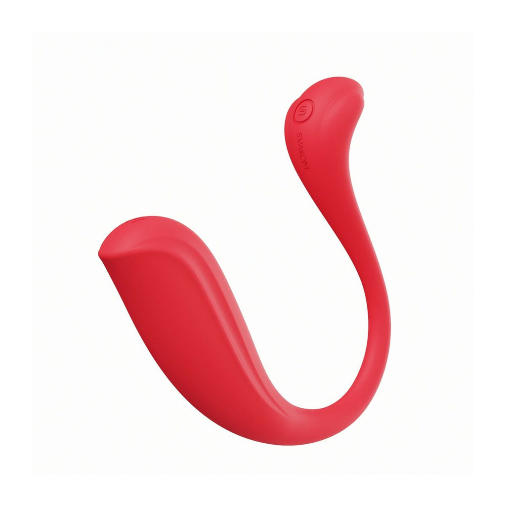 Red silicone hook shaped sex toy on a white background