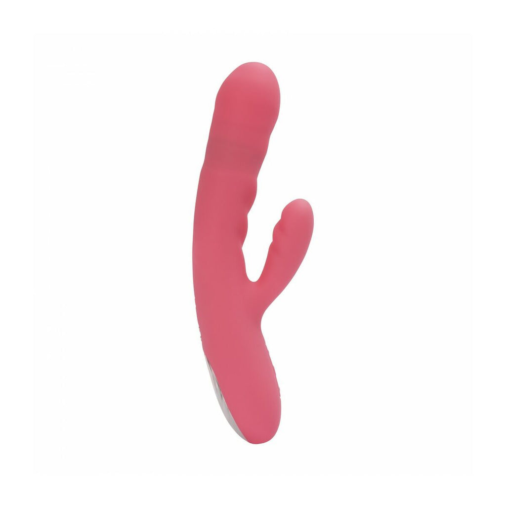 Pink coral-shaped rabbit vibrator on a white background