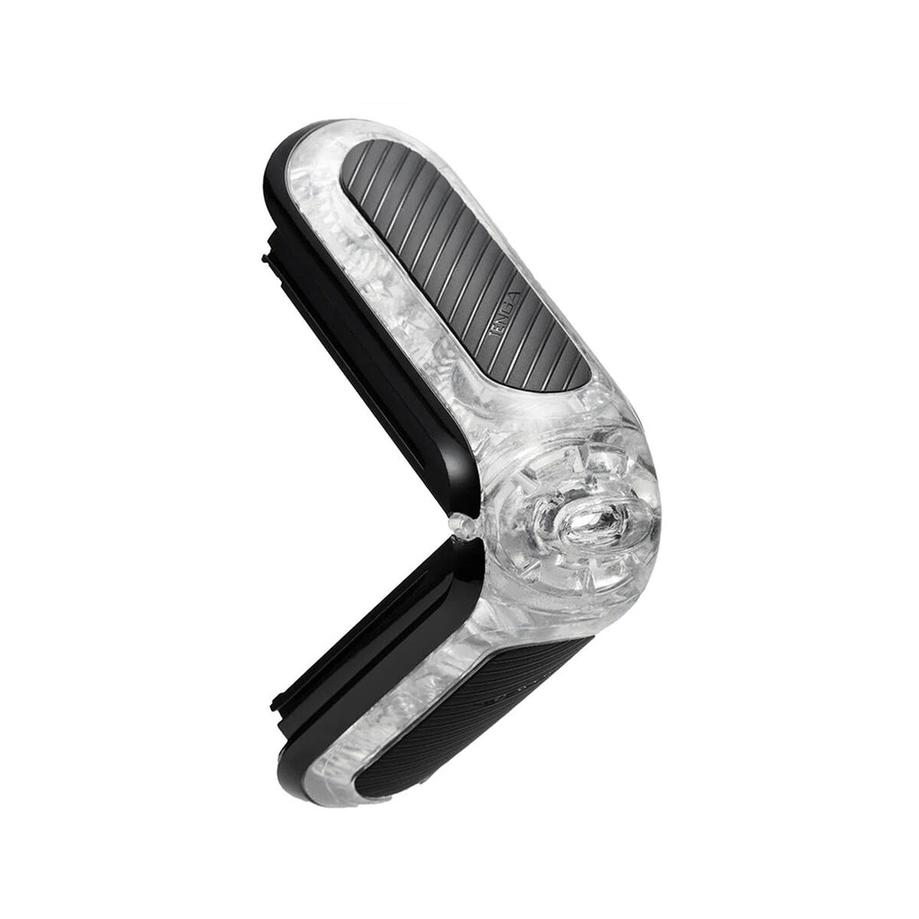 black and clear male masturbator sleeve with tenga brand logo on a white background