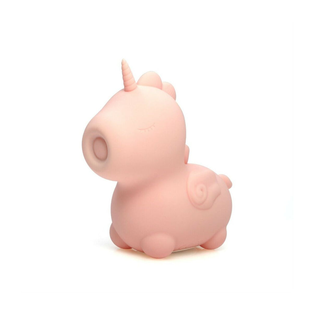 Pink unicorn-shaped sexual wellness device intended for adults only on a white background