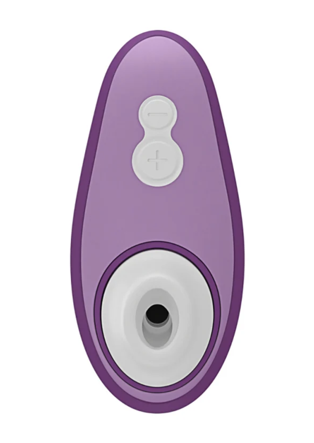 purple and white intimate massager with control buttons over a white background