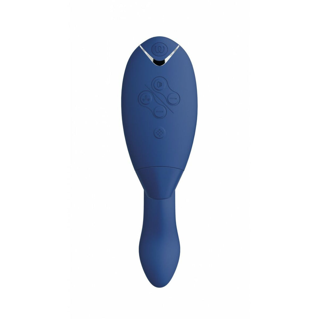Blue handheld adult toy with control buttons on a white background