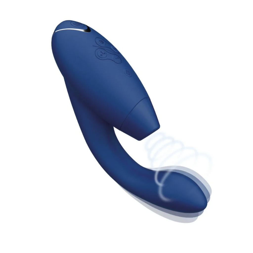 Blue electronic pleasure device on a white background