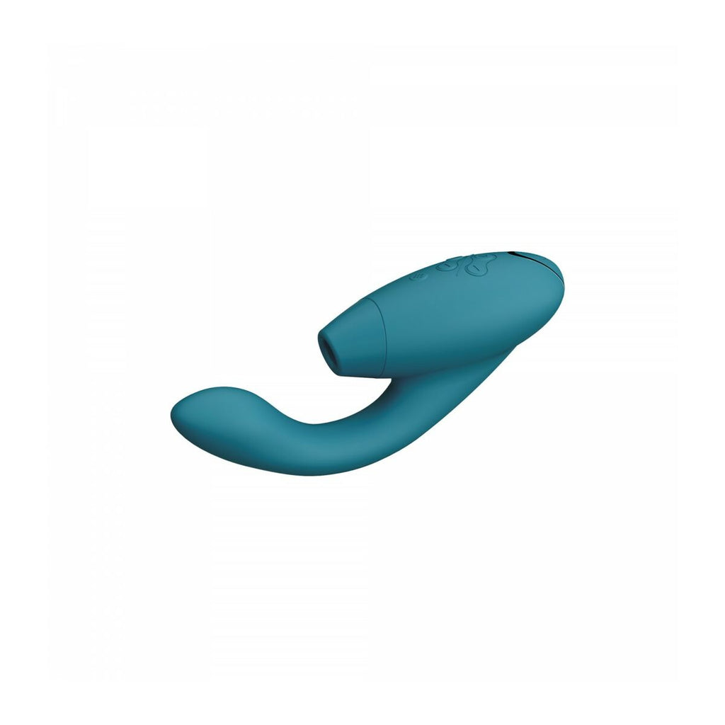 teal coloured air pressure stimulator made for women over a white background