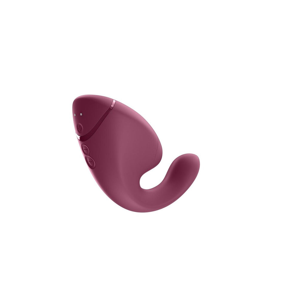 rechargeable Purple sexual wellness device with magnetic charging port on a white background