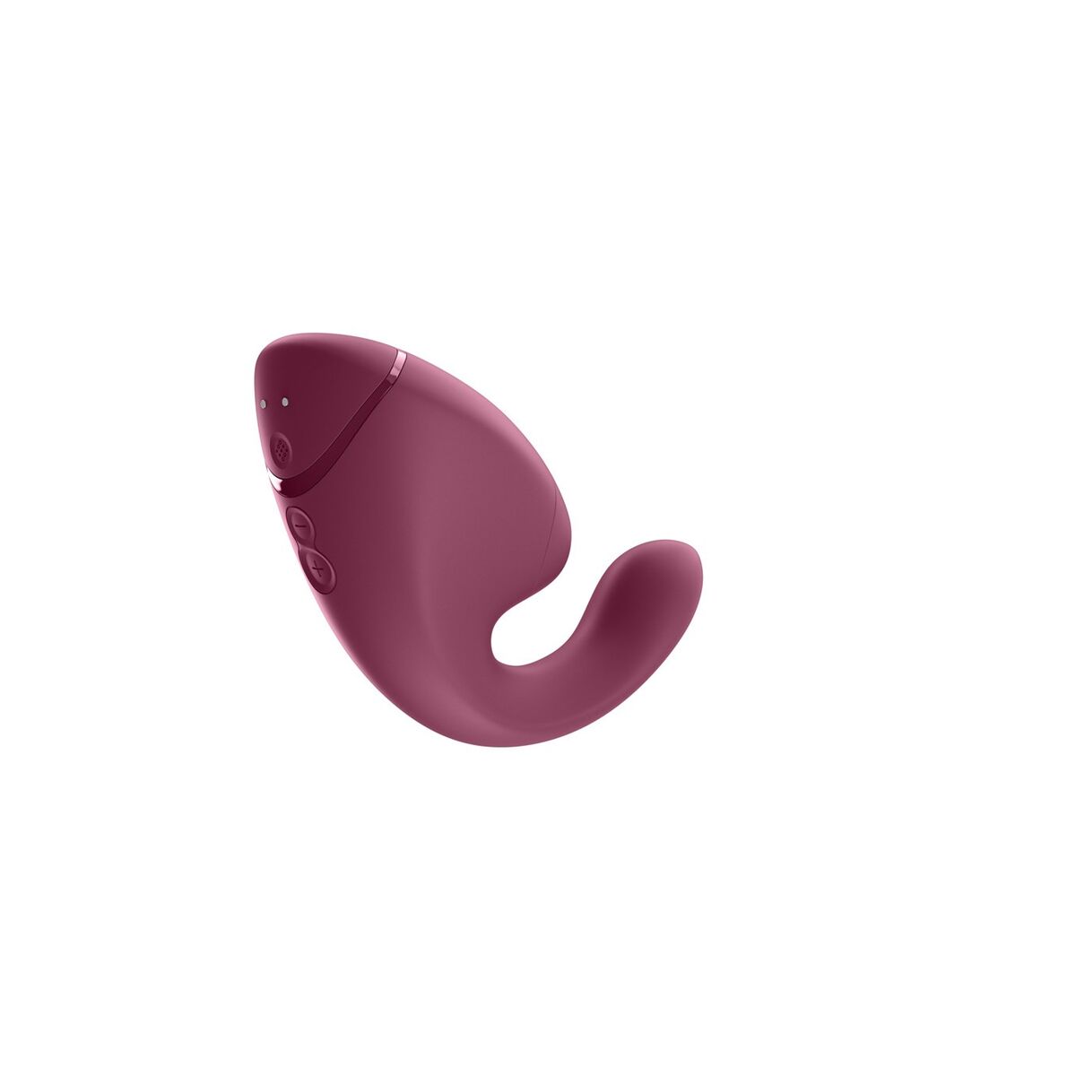 rechargeable Purple sexual wellness device with magnetic charging port on a white background